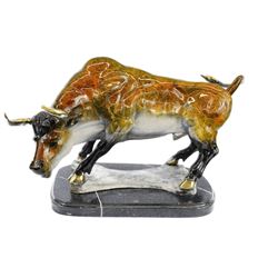 Stock Market Bull Bronze Sculpture on Marble Base Figurine