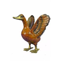 Duck Bronze Sculpture on Marble Base Figurine