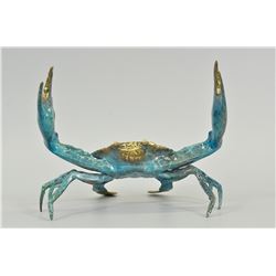Green Painted Male Crab Bronze Sculpture
