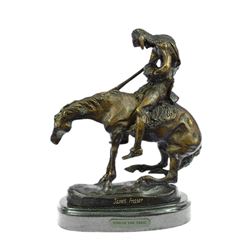 Indian Man with Spear on Horse Bronze Sculpture