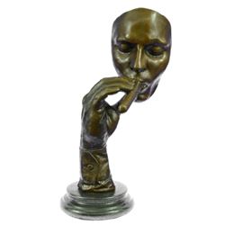 Man Smoking Cigar Bronze Sculpture on Marble Base Figurine