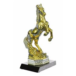 Gold Plexiglases Silver Plated Horse with Cubic Zirconi Sculpture