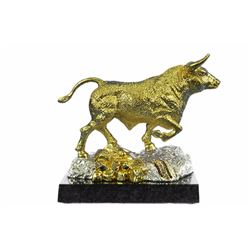 Gold Plexiglases Stock Market Bull Sculpture