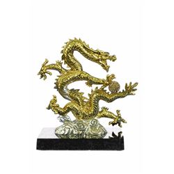 Gold Plexiglases Silver Plated Dragon Sculpture