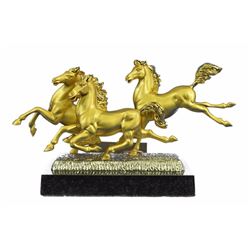 Gold Plexiglases Three Horses Sculpture
