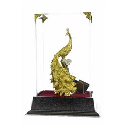 Gold Plexiglases Peacock with Rhinestone Sculpture