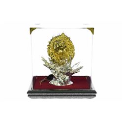 Gold Plexiglases Lion Head Bust Sculpture