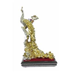 Gold Plexiglases Peacock With Sapphire Statue