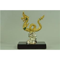 Gold Plexiglases Thai King Dragon Desk Sculpture