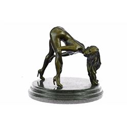 Nude Girl Bronze Sculpture on Marble Base Figurine