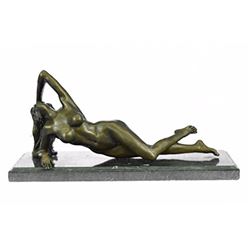 Naked Nude Girl Bronze Sculpture on Marble Base Figure