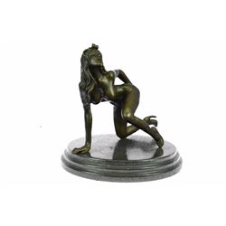Nude Sexy Woman Bronze Sculpture on Marble Base Statue