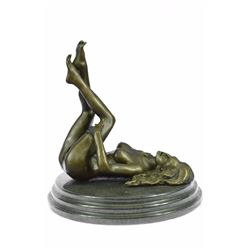 Naked Stripper Bronze Statue on Marble Base Figurine