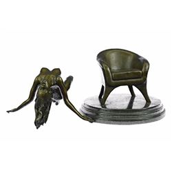 Two Piece Sexy Nude Woman on Sofa Chair Bronze Sculpture