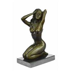 Sexy Nude Female Bronze Sculpture on Marble Base Statue