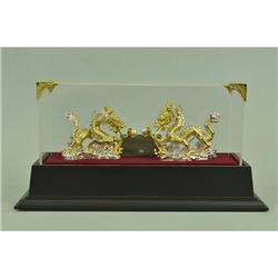 Gold Plexiglases Dual Dragons Sculpture