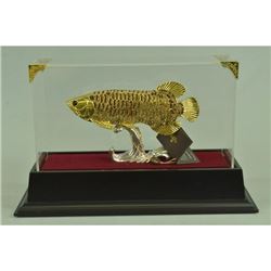 Gold Plexiglass Fish with Crystals Sculpture