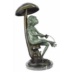 Adorable Frog Fishing Bronze Sculpture