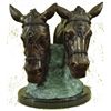 Image 1 : Two Horses Head Bust Bronze Sculpture on Marble Base Figurine