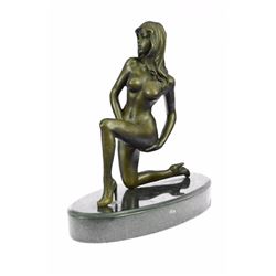 Sexy Nude Girl Bronze Classic Sculpture on Marble Base Figurine