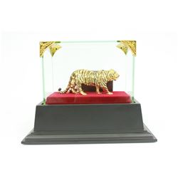 Gold Plexiglases With Glass Display Tiger Sculpture