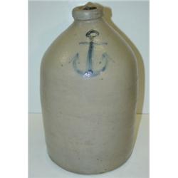 BLUE DEC. STONEWARE JUG