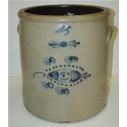 BLUE DEC. STONEWARE CROCK