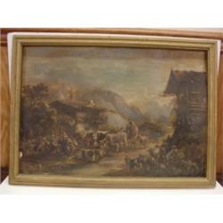 OIL PAINTING OF EUROPEAN FARM SCENE