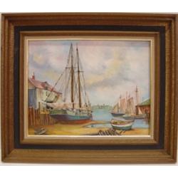 HANNERS, F. PAINTING OF BOATS AT DOCK
