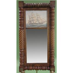 WALNUT MIRROR WITH SHIP DEC.