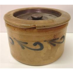 BLUE DEC. STONEWARE CROCK