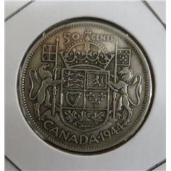 1944 Canadian King George 50 Cent Silver Coin
