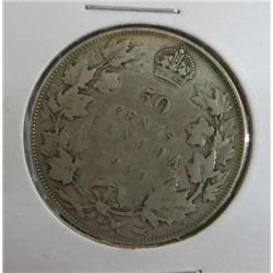 1920 Canadian Silver King George 50 Cent Coin