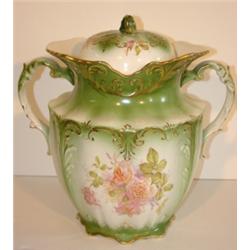 FLORAL DEC. DOUBLE HANDLED URN W/LID
