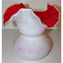 PINK SATIN GLASS RELIEF DEC. VASE