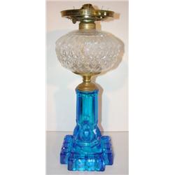 BLUE & CLEAR SANDWICH GLASS TABLE LAMP