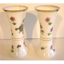 PR. OF BRISTOL GLASS FLORAL DEC. MANTEL VASES