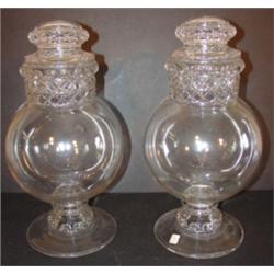 PR. OF BLOWN CLEAR GLASS COVERED JARS