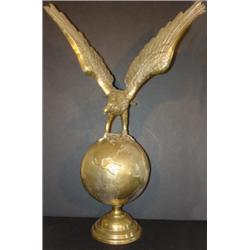LARGE BRASS FIGURAL EAGLE ON GLOBE STATUE