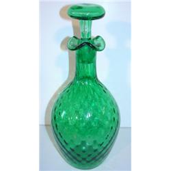 GREEN GLASS DECANTER WITH STOPPER