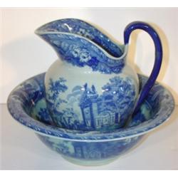 IRONSTONE BLUE DEC. WASHBOWL & PITCHER