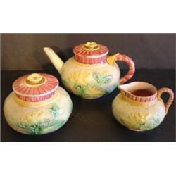 3 PC. MAJOLICA TEA SET