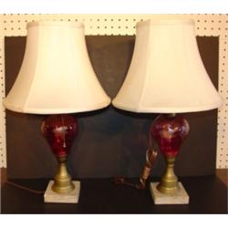 PR. OF ETCHED CRANBERRY GLASS TABLE LAMPS