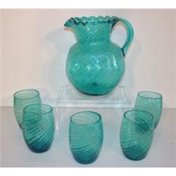 VICTORIAN AQUA BLUE GLASS WATER SET