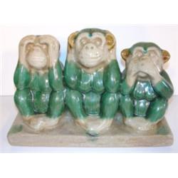 ART POTTERY STATUETTE OF 3 MONKEYS