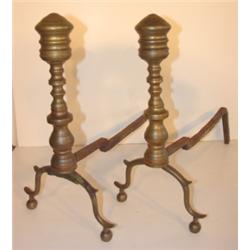 PR. OF PERIOD CHIPPENDALE BRASS ANDIRONS