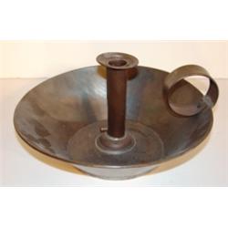 EARLY TIN PUSH-UP CANDLESTICK with basin
