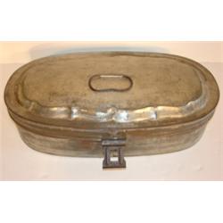 PRIMITIVE TIN ROASTER WITH PORCELAIN INSERT