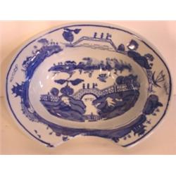 FLOW BLUE IRONSTONE BARBER'S BOWL
