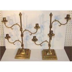 PR. OF BRASS TRIPLE CANDELABRAS
